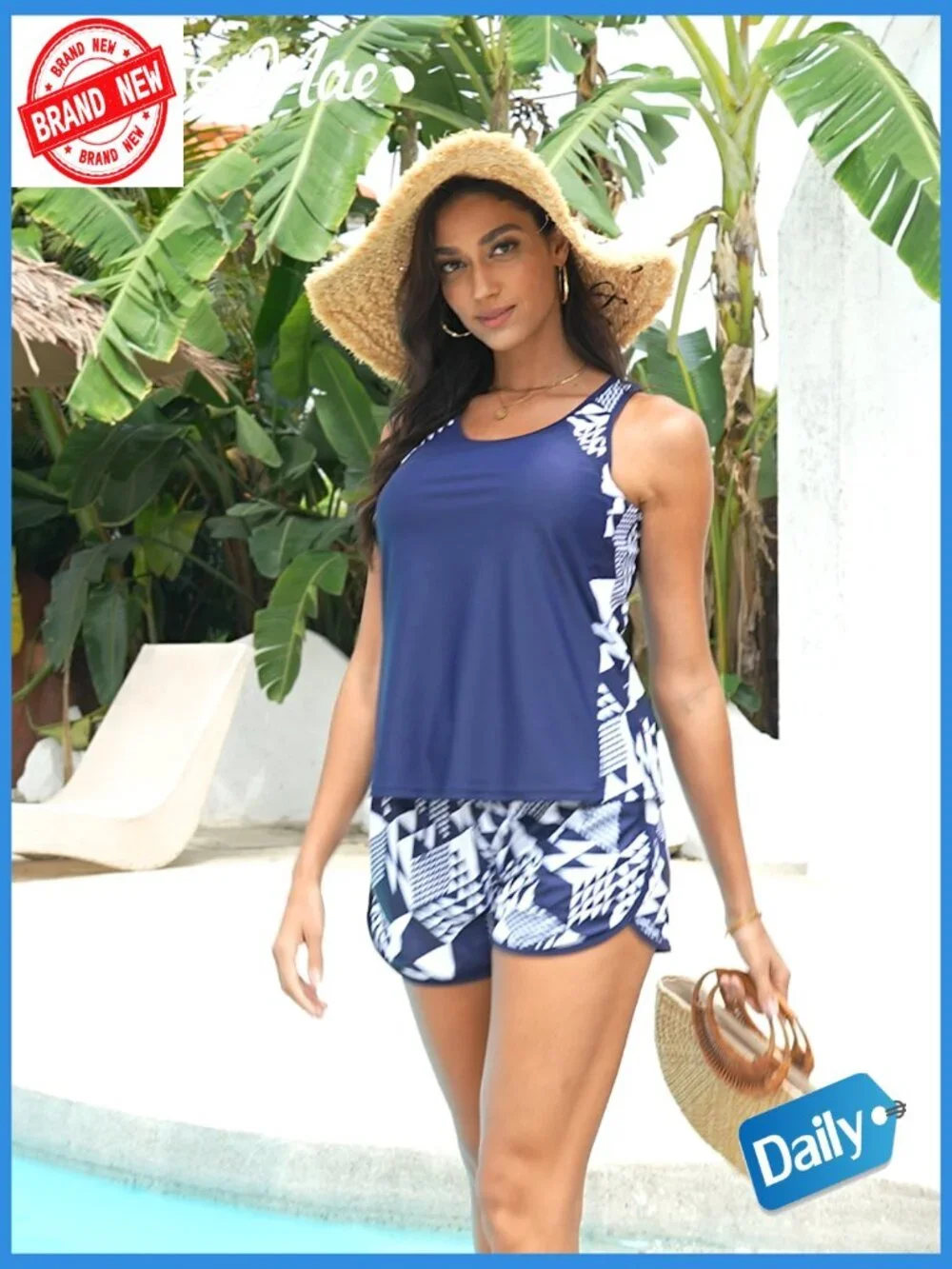 Tummy Control Tankini Set with Swim Shorts and Pockets